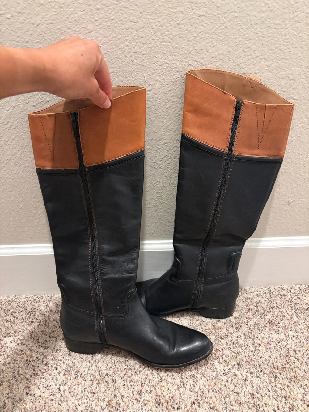 Corso Como Black and Tan Two-Tone Over-the-Knee Boots